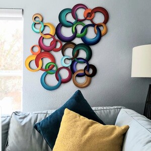 Chained by Color-HUGE Vibrant Circle Wall Hangings Contemporary Modern , Wood wall decor, Circle Wall Sculpture by DAS image 10