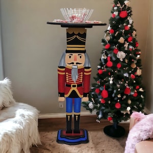 Handmade Christmas Nutcracker Table 33&quot; tall 16&quot; round table, Hand painted Christmas Table, Holiday end Table, unique holiday gift by Alisa