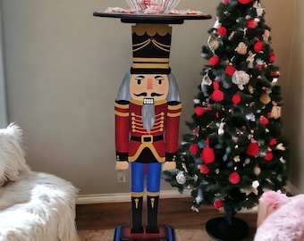 Handmade Wooden Nutcracker Table 35" tall 16" round table, Hand painted Christmas Table, Holiday end Table, unique holiday gift by Alisa