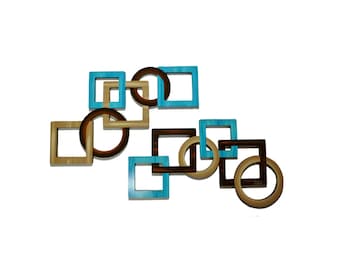 Square wall hangings, Blue Tan and Brown wall art, Squares & Circles Wall Sculpture, by Art69