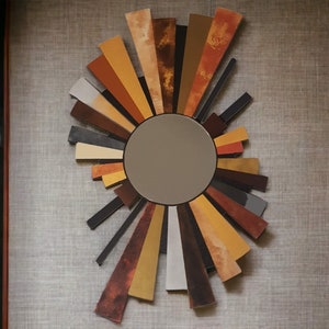 Contemporary Wall art mirror, Modern mirror wall hanging, Maya Mirror brown wall sculpture, 27x18 by Alisa