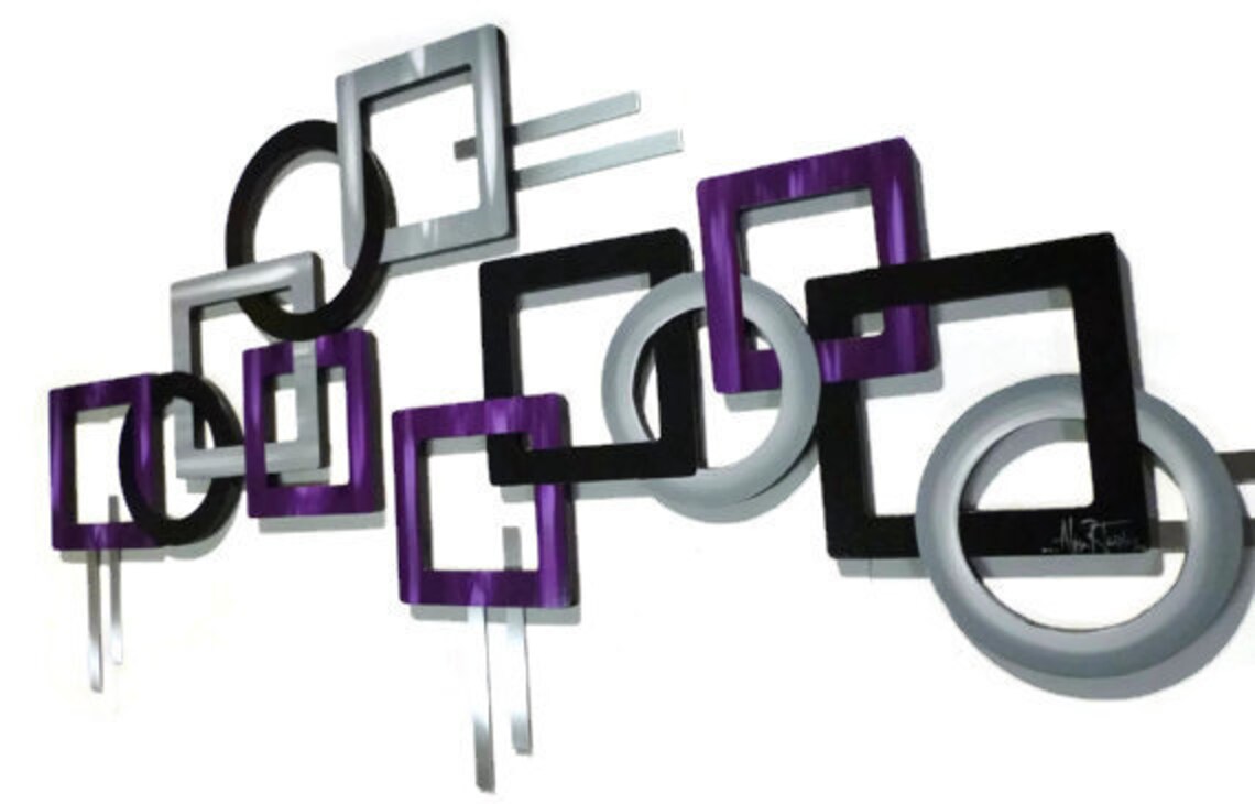 Purple Squares Wall Art Wood & Metal Wall Sculpture Etsy