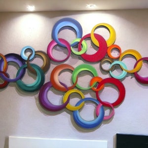 Chained by Color-HUGE Vibrant Circle Wall Hangings- Contemporary Modern , Wood wall decor, Circle Wall Sculpture by DAS