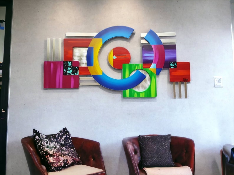 Contemporary Modern Abstract Wall sculpture Geometric wood wall decor, 30x15 to 48x24 by Alisa Art69 44" w x 19" h inches