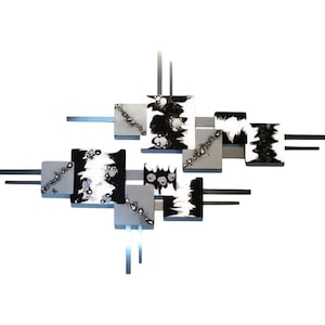 Modern Abstract Square Wall Sculpture, Black & white Contemporary geometric Wall Art  50X28 by DAS