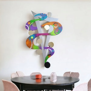 Contemporary Abstract Sherbert Rainbow Mirror Wall Sculpture- Colorful unique wall Art with Mirrors- home and office decor, HUGE 58x35 / DAS