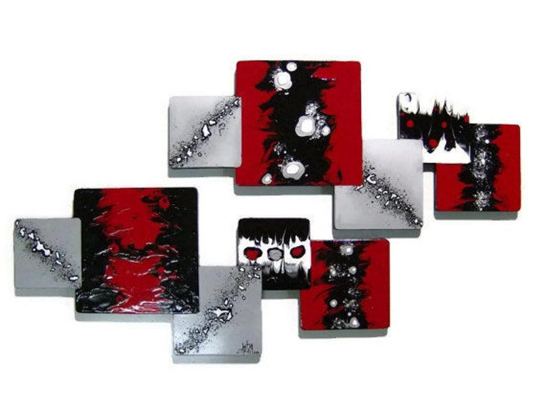 Contemporary Modern Xander Red Black Wall Art 2pc Square Wood Etsy