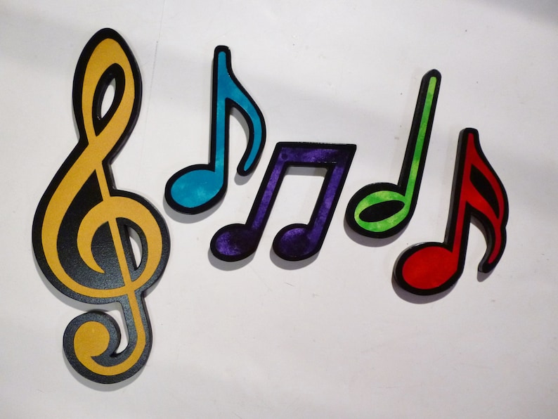 Colorful Large Music Notes Wood Wall Sculpture, Set of 5 Music Wall ...