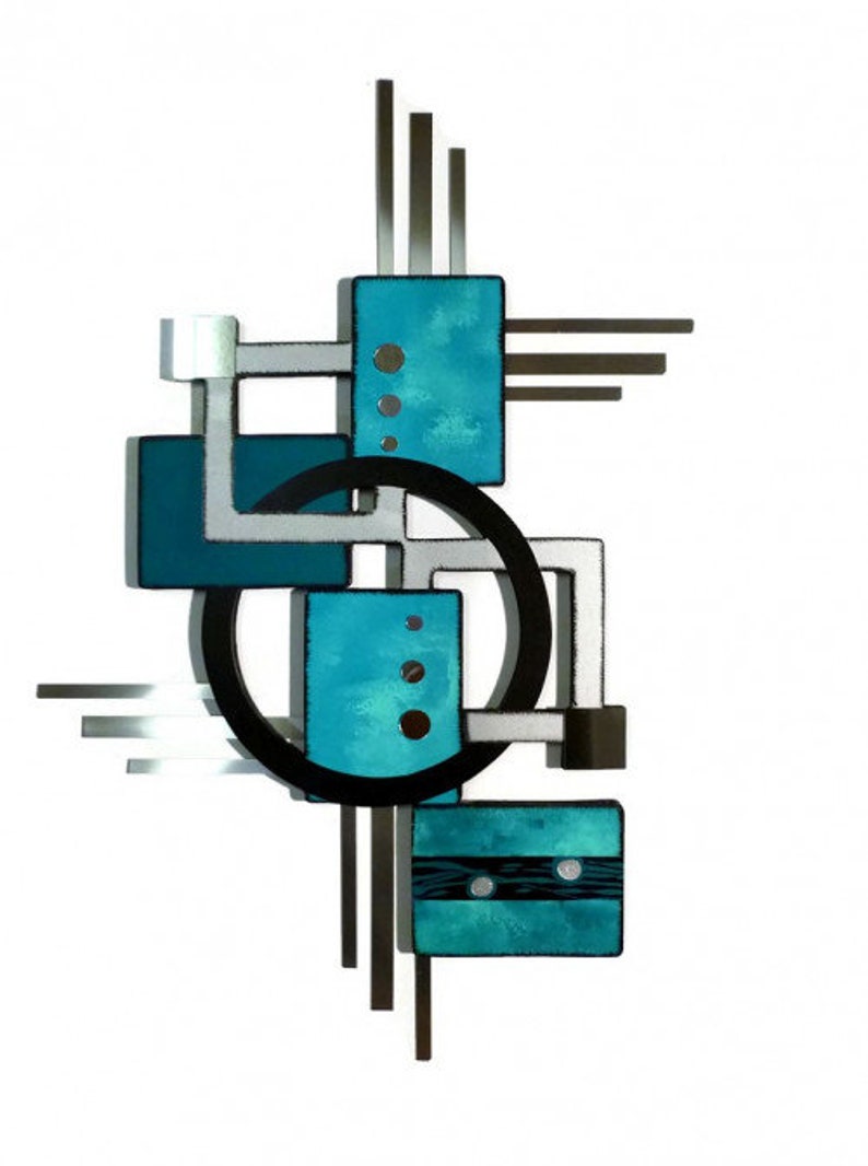 Contemporary Teal Aqua Wall Art Geometric Wood & Mirror Wall | Etsy