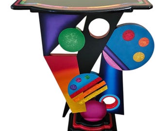 Table d'appoint géométrique abstraite Madhouse, table unique colorée faite main par Art69