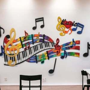 Music Wall Art, 8pc Abstract Music Notes & Piano Wall Sculpture ...