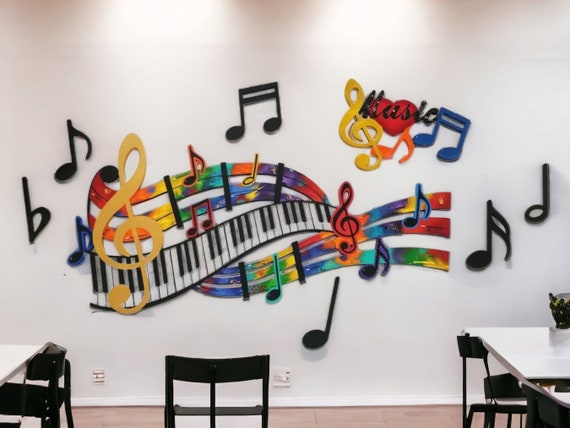 Music Wall Art, 8pc Abstract Music Notes & Piano Wall Sculpture