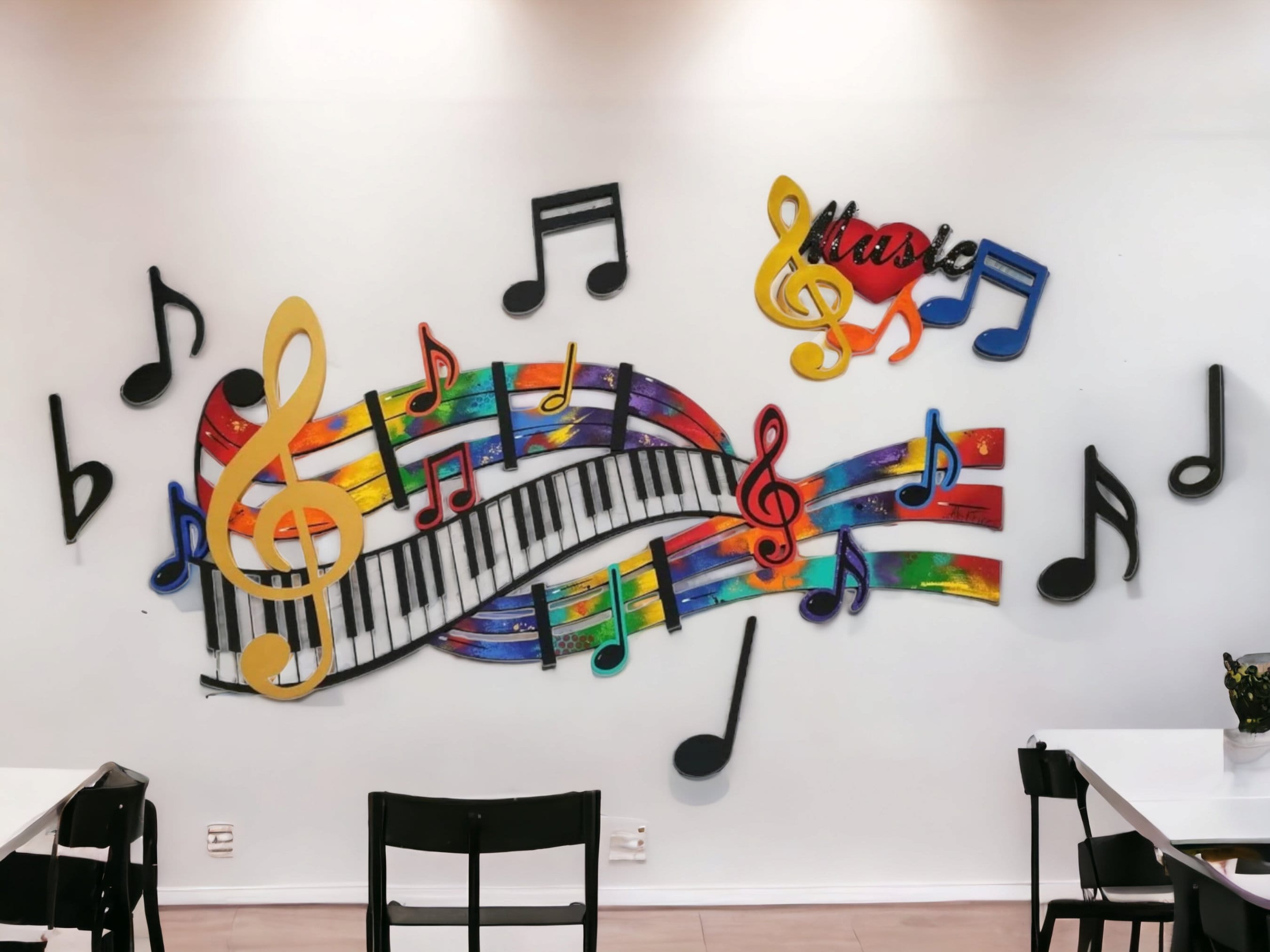 Music Wall Art, 8pc Abstract Music Notes & Piano Wall Sculpture
