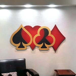 Décoration murale en bois pour cartes, décoration murale poker, décoration murale cartes, rouge doré et noir de 24 x 12 à 44 x 30 cm par Art69