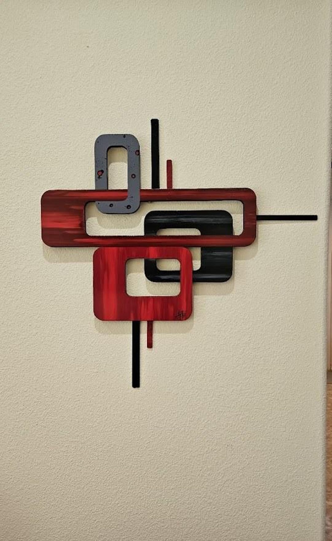 Modern Red Grey Black Wall Art, Wood and Metal Wall Decor, Gift Item by Alisa 27x27 - Etsy