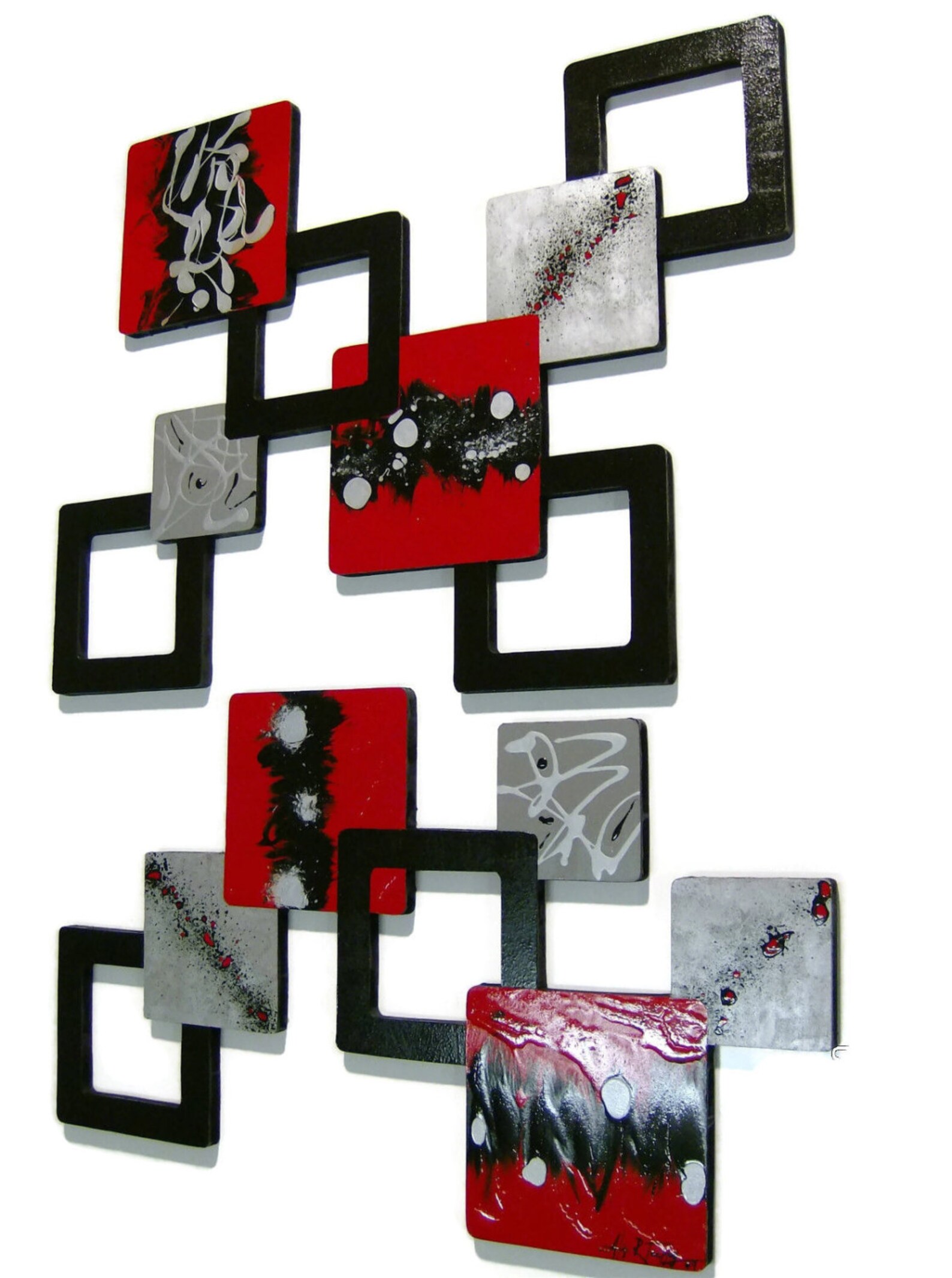 Contemporary Modern Red and Black Abstract Wall hangings 2pc Etsy