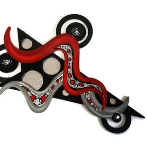 Abstract Red Black and Silver Contemporary Modern Wood and Metal Wall ...