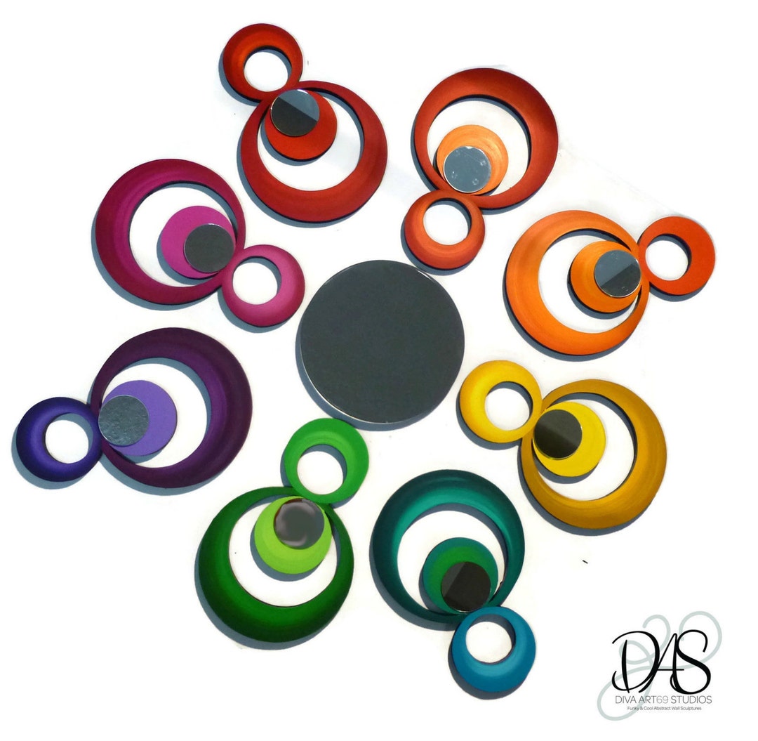 Creative Circle Mirror Wall Art Colorful Contemporary Etsy