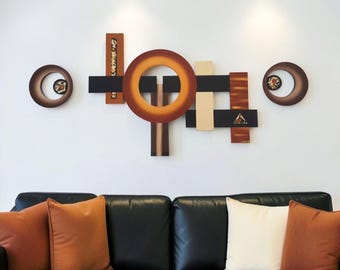 Mid-Century Modern Geometric Wood Wall art, Abstract wall sculpture (56x24) by Alisa