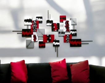 Red and black Modern Wall Sculpture, wood & metal wall art by Alisa