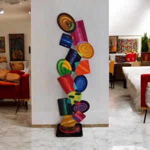 Unique Contemporary Modern Abstract Floor Sculpture, Geometric Tumble Floor Sculpture Home Decor 44x12 to 60x18 to 72x21 by Art69
