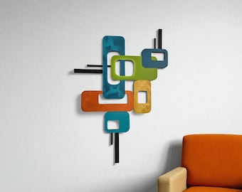 Mid Century Modern wall sculpture, Wood n Metal Wall art, 33x24 to 64x45 by Art69
