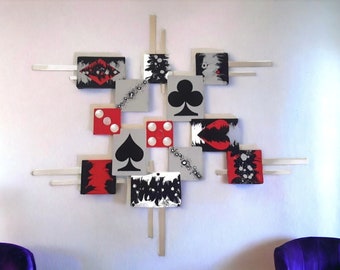 Cards & Dice Contemporary Wood and Metal Wall Sculpture, Poker Wall Art, Play the Game art by Art69