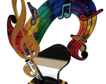 Contemporary Abstract Music Table Sculpture, Clef Note & Mirrored