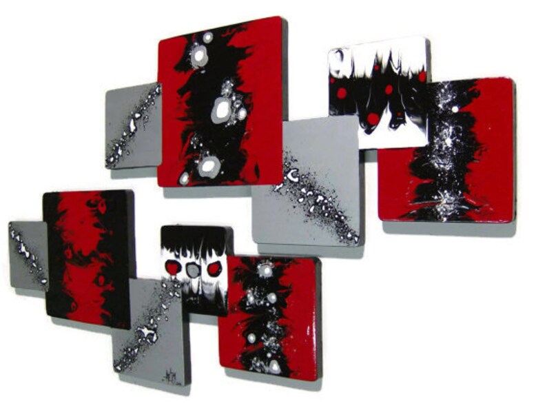 Contemporary Modern Xander Red Black Wall Art 2pc Square Wood Etsy