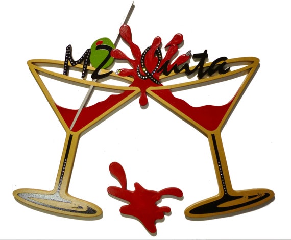 Personalized Name, Splash Martini Glasses Wall art, Custom Martini wall Decor with Crystal accents, by DAS