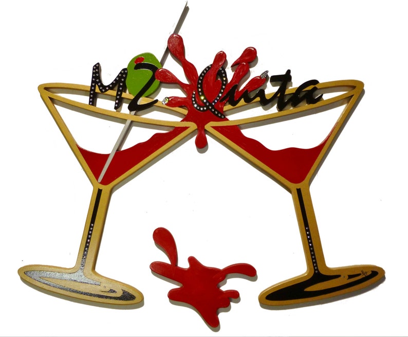 Personalized Name Splash Martini Glasses Wall Art Custom Decor With Crystal Accents By Das