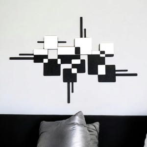 Black and White Modern wall art, Minimalist Squares wall decor, Contemporary Wall Sculpture - 37x26 by Art69
