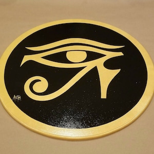 Black and Gold Eye of Horus Circle Wall Decor, 24&quot; Egyptian Wall Sculpture, by Alisa