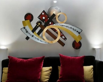 Abstract Wooden Wall art, living room wall art, Burgundy69 wood wall sculpture 35x25 by Art69