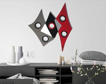 Abstract Wall Sculpture, Red Black Gray wall art, Modern Contemporary wall decor, Modernaire II wood wall art - by Art69