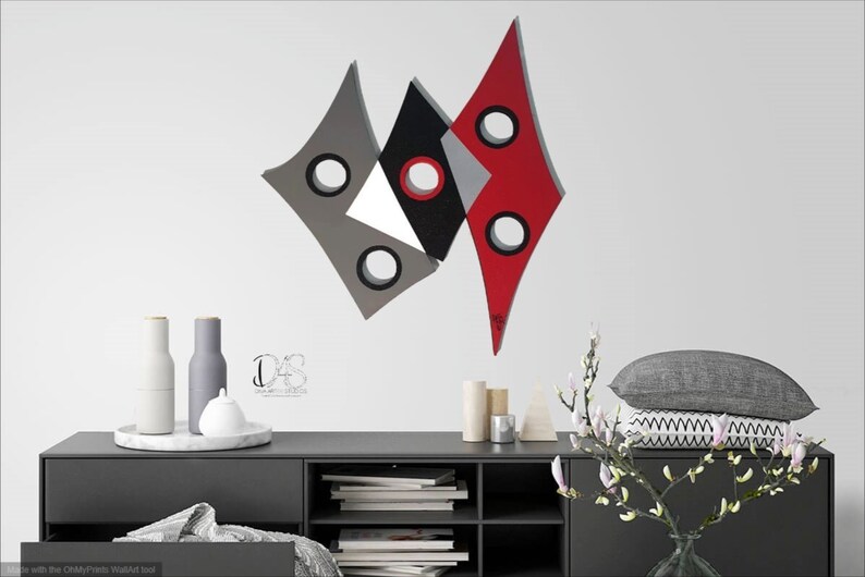 Abstract Wall Sculpture Red Black Gray Wall Art Modern Etsy