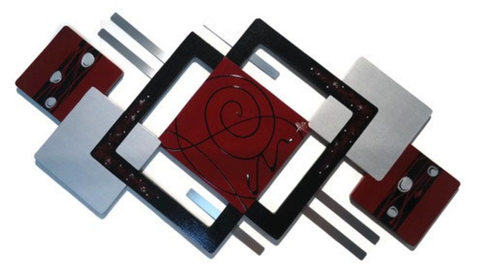 Burgundy and Silver Wall Sculpture Wooden Geometric Abstract Etsy