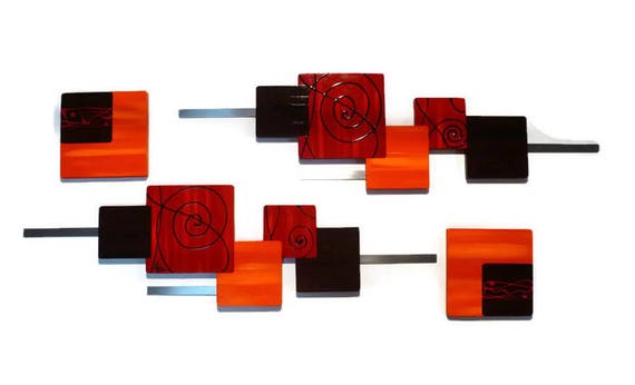 Red Orange Wall Art Fancy Swirl Warm Autumn Wall Decor Wood Etsy