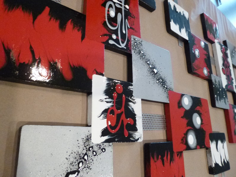 Red and Black Modern Abstract Wall Art Bold Geometric | Etsy