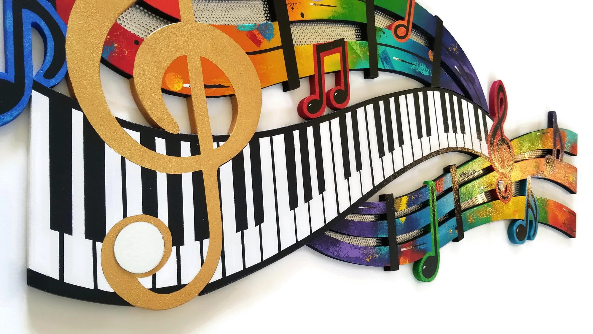 Music Wood Wall Art, Colorful Abstract Music Notes & Piano Keys