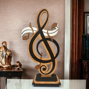 Fancy Clef music Notes Table Top Sculpture, music sculpture, contemporary music sculpture, wood sculpture, 24x12 by Alisa R Tarpley