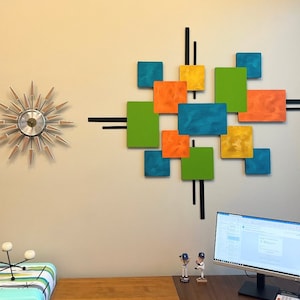 Simplistic Mid Century Modern Squares Contemporary Wood and Metal Wall Sculpture 40x33 TO 60X50 by Alisa image 2