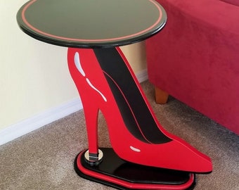Unique Red Shoe table with mirror accents by Alisa - Diva Art69 Studios