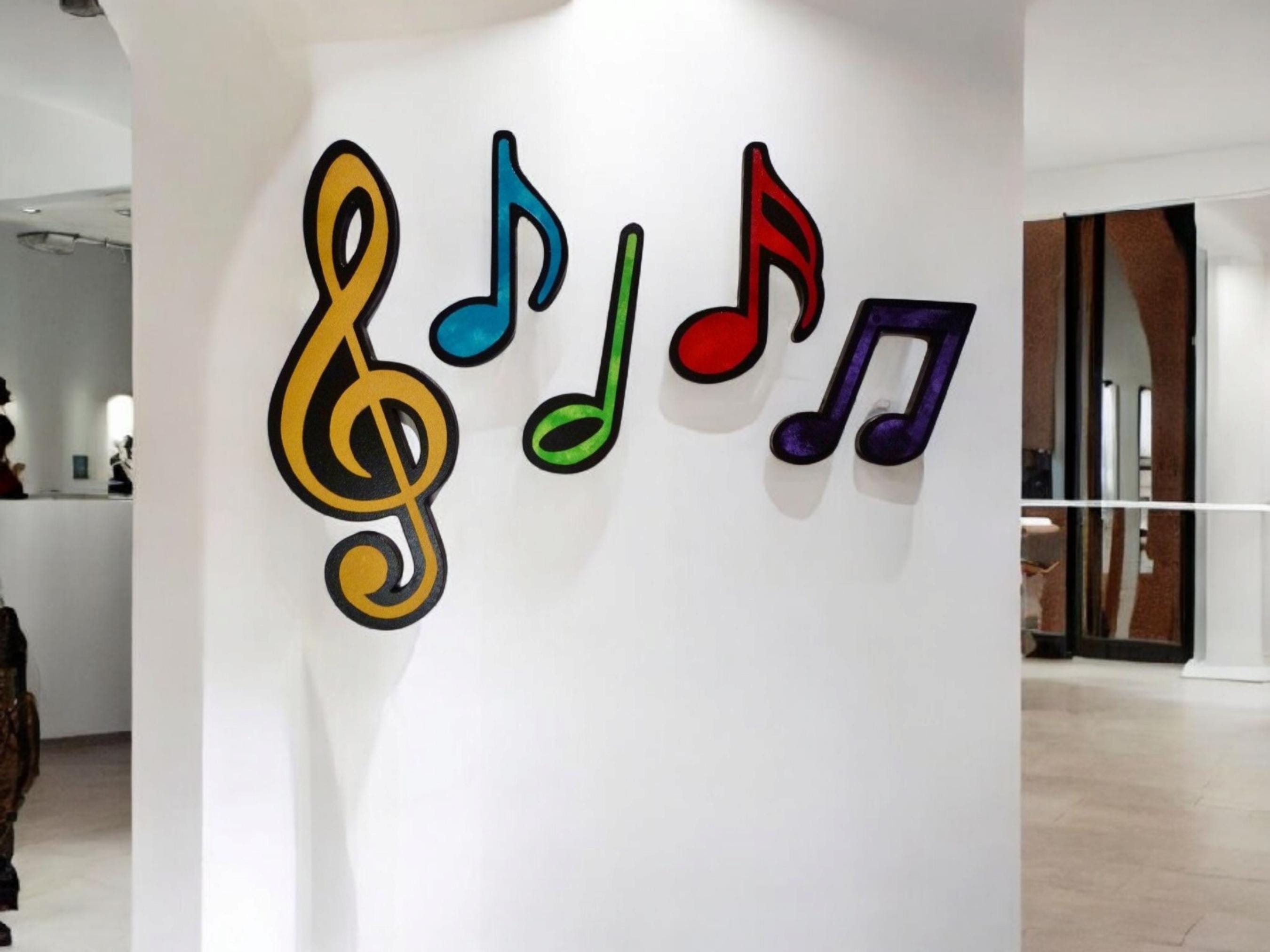 Music Note Wall Block Colorful Large Music Notes Wood Wall Sculpture, Set of 5 Music Wall ...