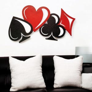 Red Black White Card Suits wall art,  Card Game art, Suits Wood Wall Art, Card theme Sculpture 26x13 and 30x18 by Art69
