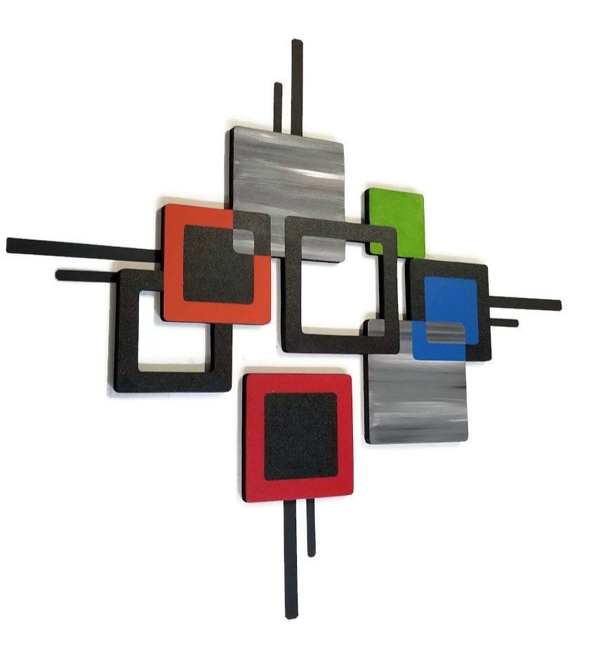 2 Piece Color Block Squares Wood and Metal Wall Art 36 X 32 Etsy