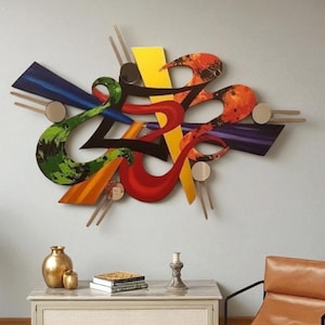 Colorful Wood and Metal wall sculpture, Contemporary Modern Abstract mirror Wall Decor, Outburst 57x39 by DAS