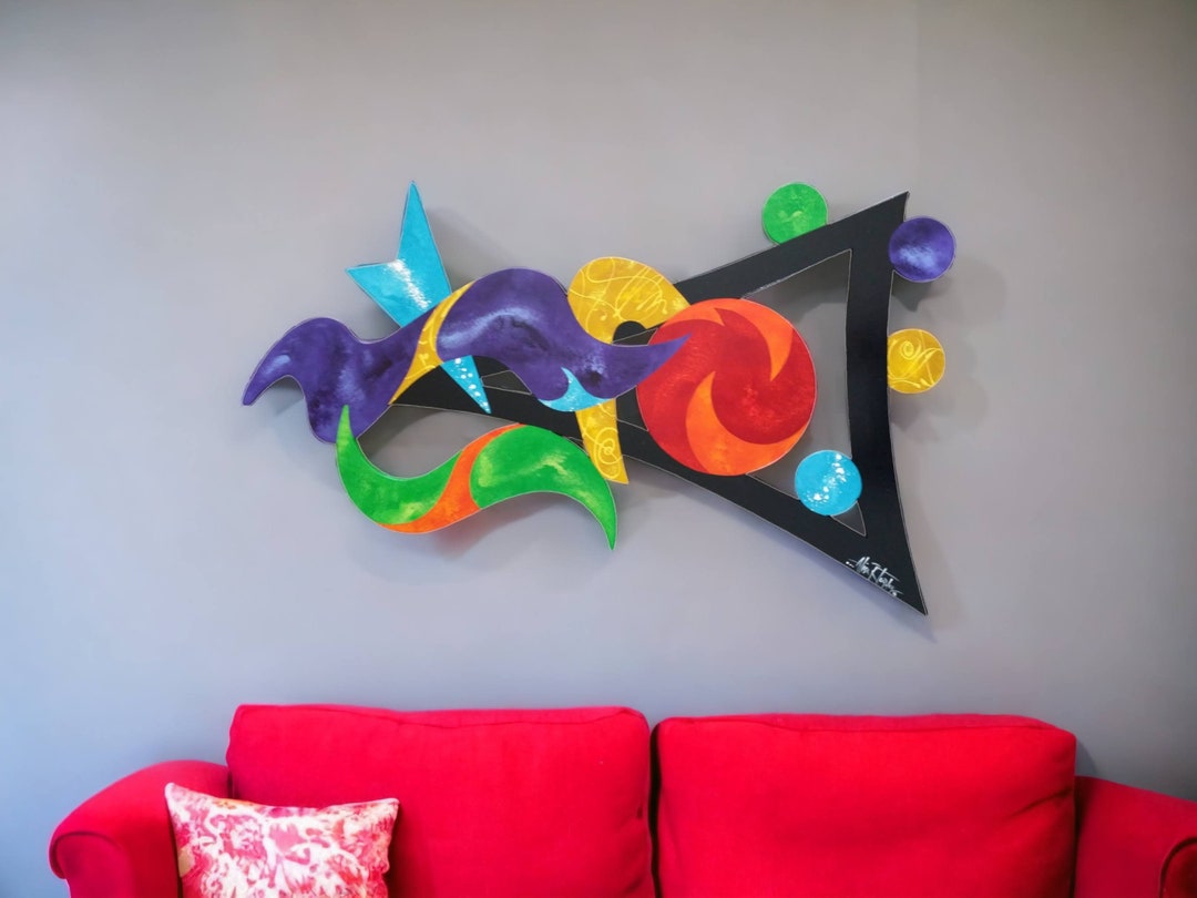 Colorful Wood Wall Decor, Contemporary Abstract Wall Sculpture, Modern
