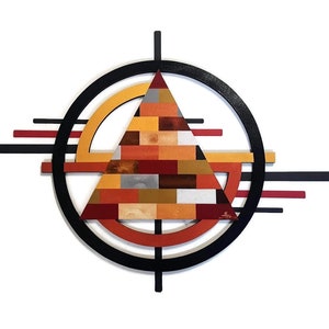 Wall Sculpture, Geometric Pyramid Circle Wall art, Wood  Wall Decor, Metal Wall art, V4 - 39x28, to 54x40, and - V3 39x22 by Alisa