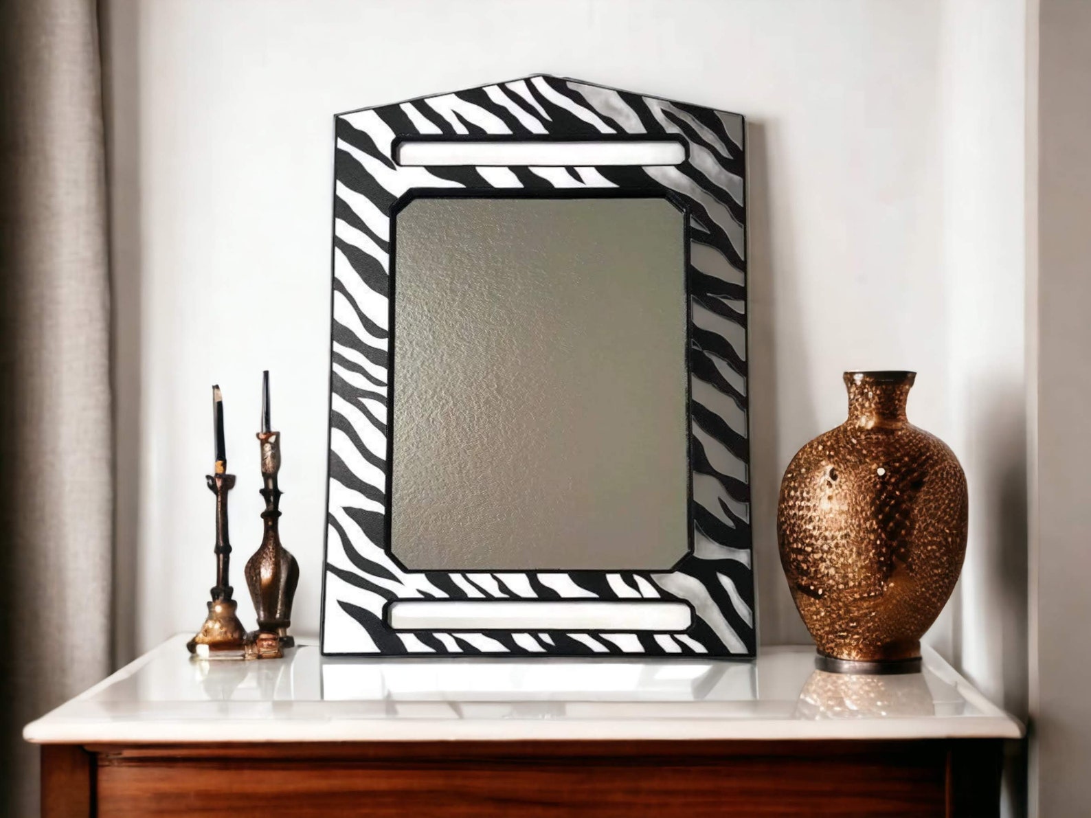 Unique Contemporary Modern Zebra Pattern Wood Framed Mirror Wall Art ...